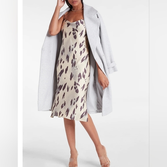 Express Women's Leopard Print Satin Cowl Neck Slip Dress - Picture 5 of 11